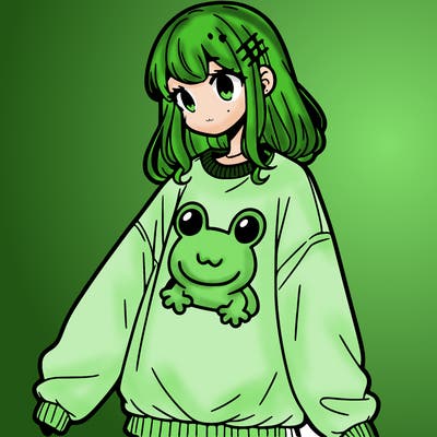 girl wearing frogging sweatshirt