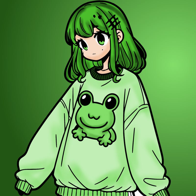 girl wearing frogging sweatshirt