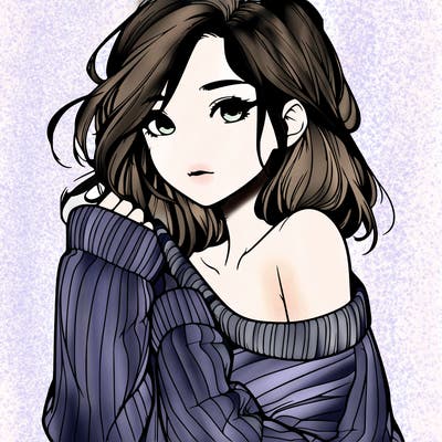 realistic girl with a sweater falling off shoulder