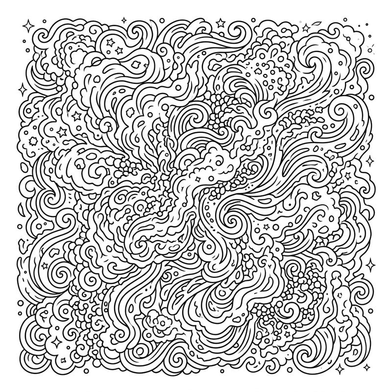 Explore the universe's beauty with this intricate cosmic dust pattern coloring page. Lose yourself in swirling nebulae, distant stars, and captivating abstract designs.