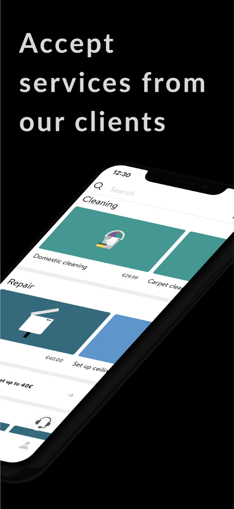 Oscar Professional - 清掃および修理サービスジョブを受け入れるためのOscar Professionalアプリインターフェイス。