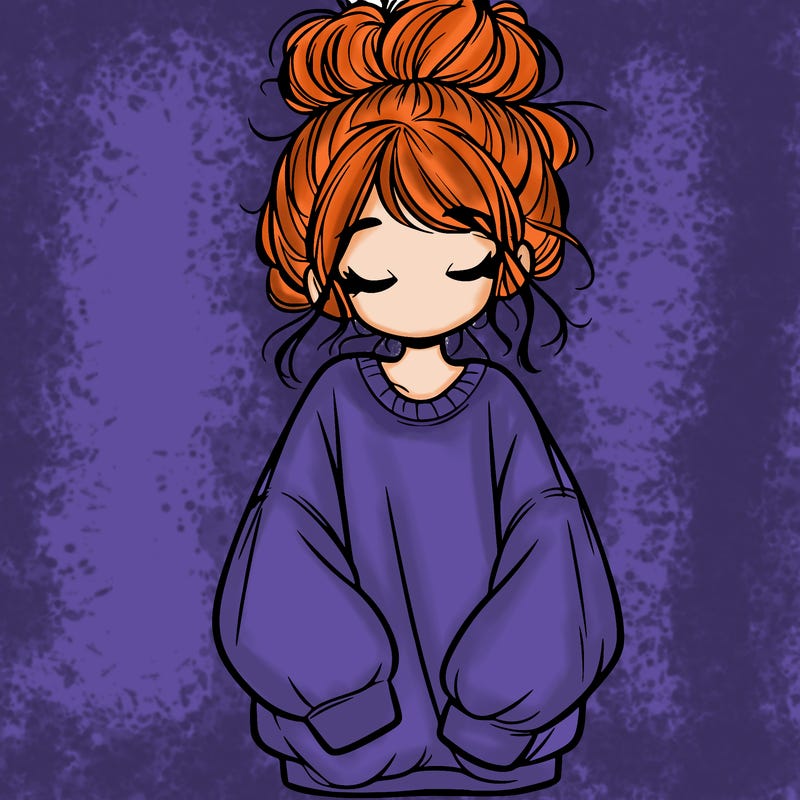 girl with baggy sweatshirt and messy bun