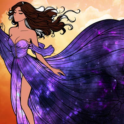 realistic woman in dress flowing the the wind