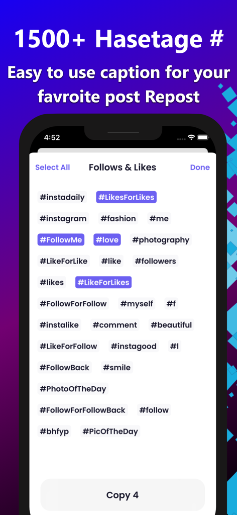 InstaSave : IG Reels Stories - Trending hashtags and captions for Instagram reposts in InstaSave