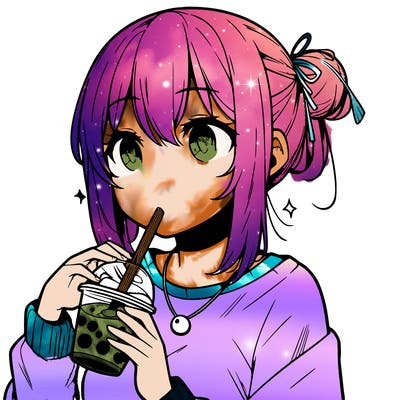 manga character drinking boba