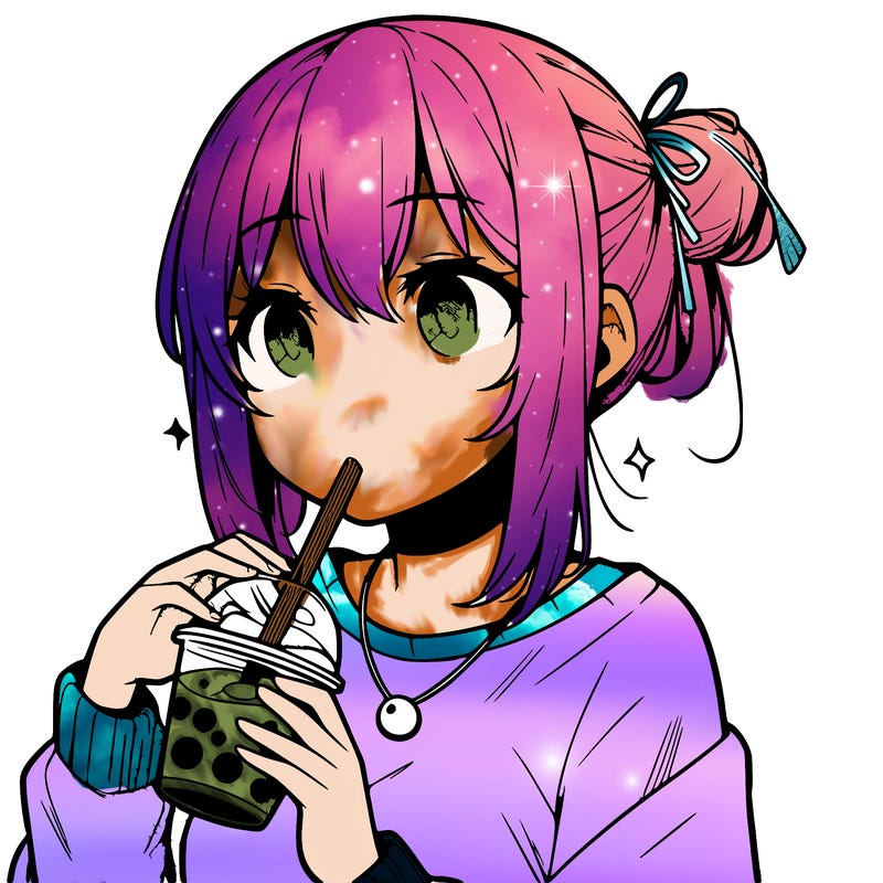 manga character drinking boba
