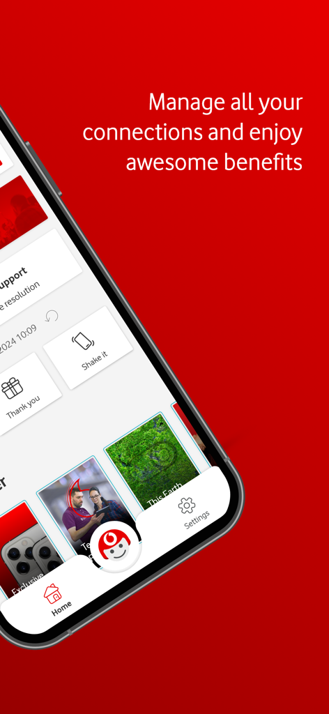 My Vodafone - My Vodafone app interface displaying account management and reward options
