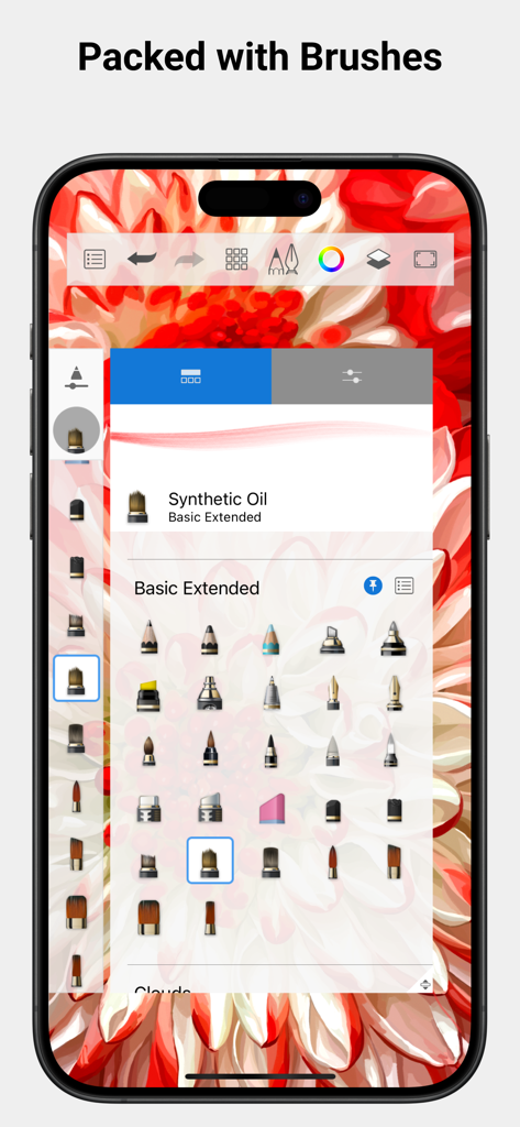 Sketchbook® - Sketchbook app interface displaying a wide variety of customizable drawing brushes on an iPhone
