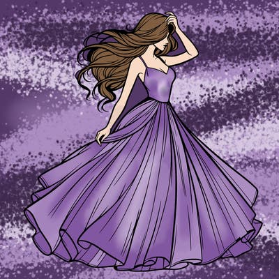 realistic woman with dress flowing in the wind