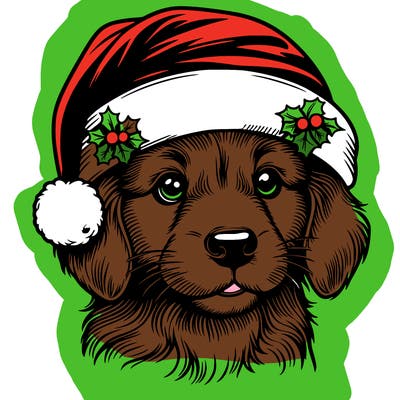 realistic dog wearing a santa hat