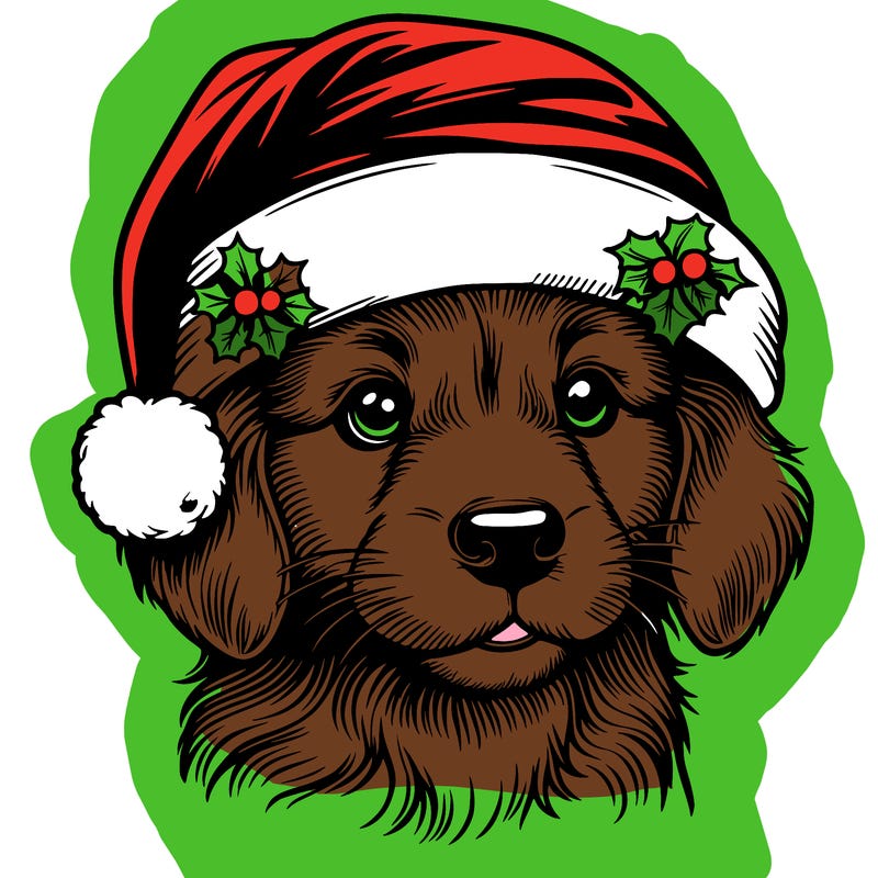 realistic dog wearing a santa hat