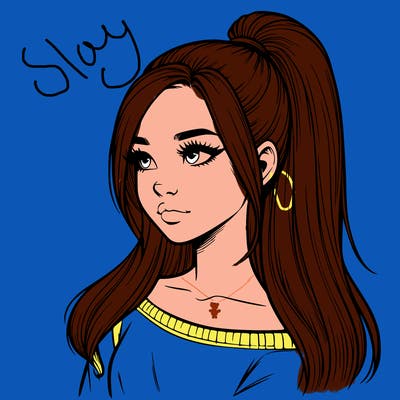 realistic girl with a high ponytail