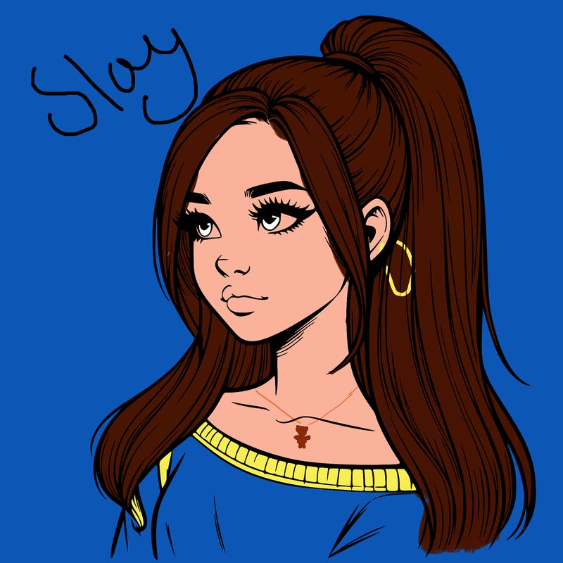 realistic girl with a high ponytail