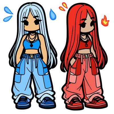 girl in baggy pants crop top and long hair