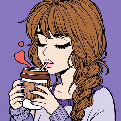 realistic girl drinking coffee