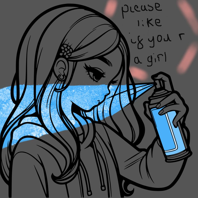 a realistic girl spray painting