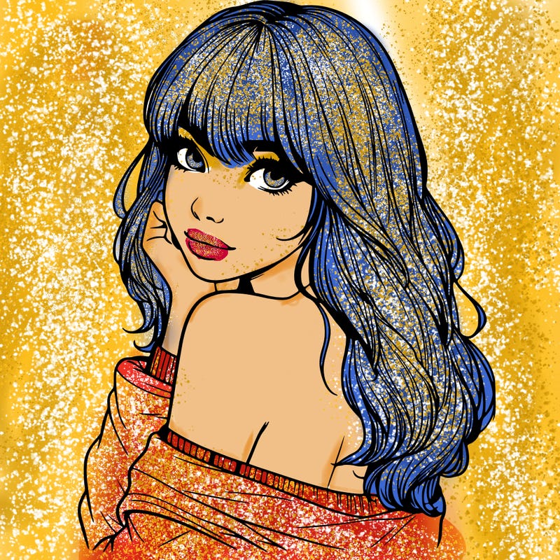 realistic girl with bangs looking over her shoulder