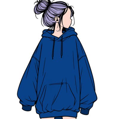 realistic girl with a oversized sweatshirt on and a bun