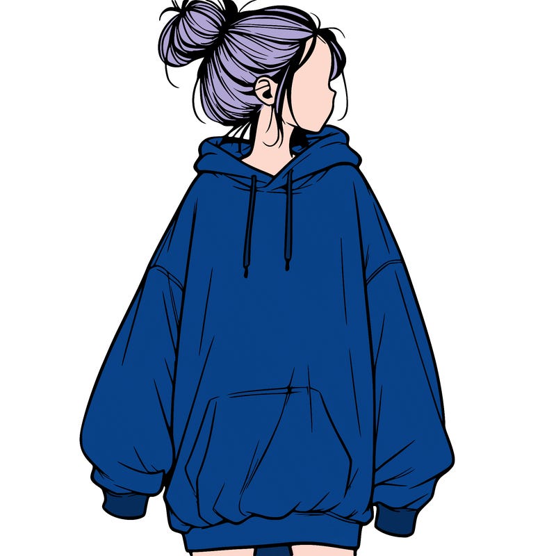 realistic girl with a oversized sweatshirt on and a bun