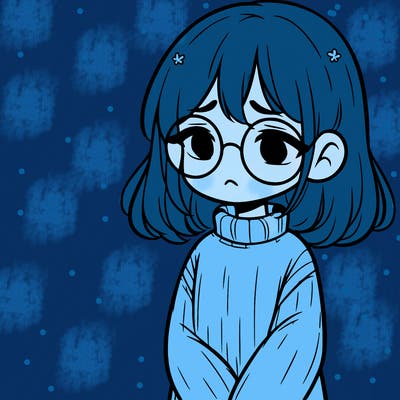 sad girl with glasses in a sweater