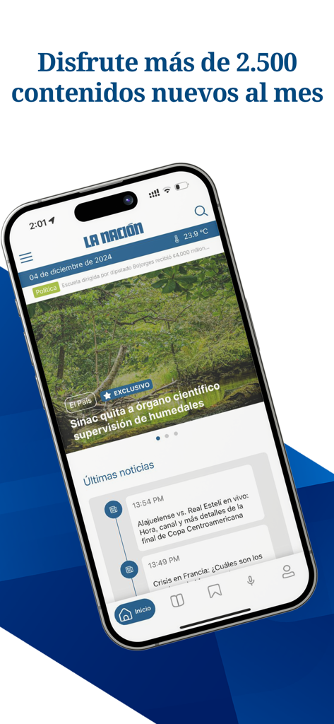 La Nación Costa Rica - Schermata principale dell'app di notizie La Nacion Costa Rica che mostra gli ultimi titoli