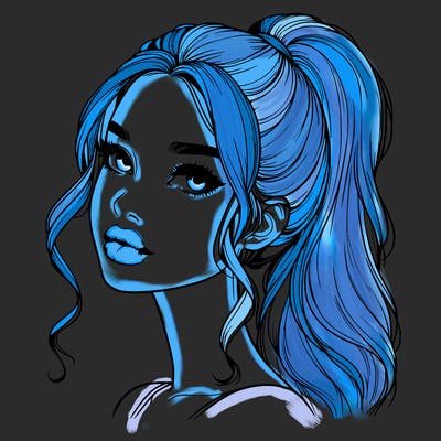 realistic girl with a ponytail on her hair and lips