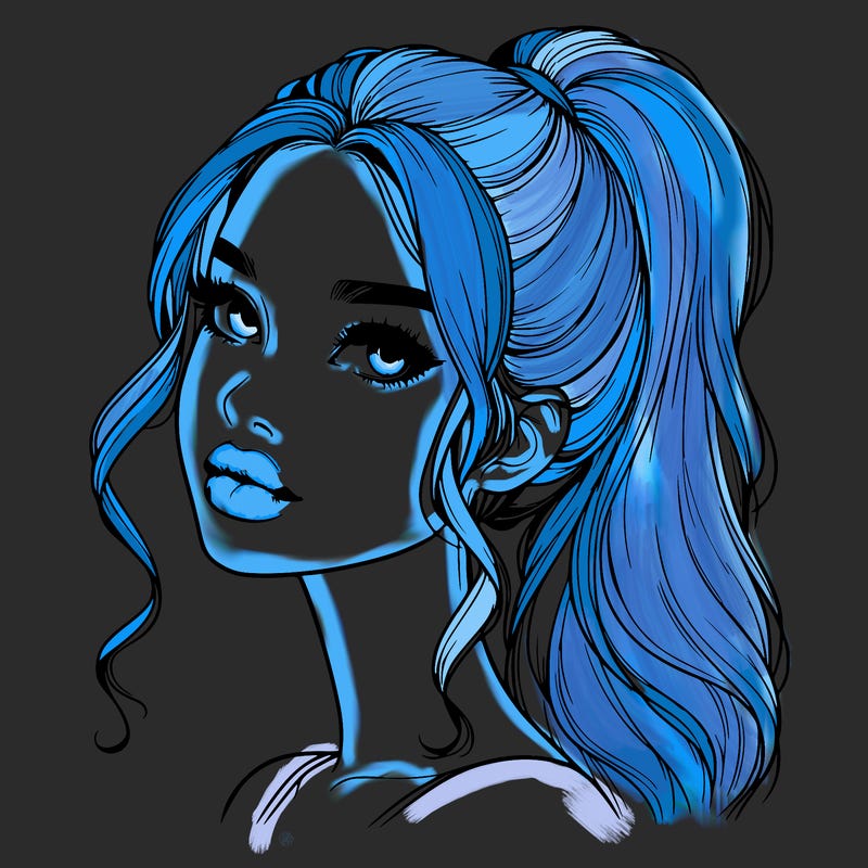 realistic girl with a ponytail on her hair and lips