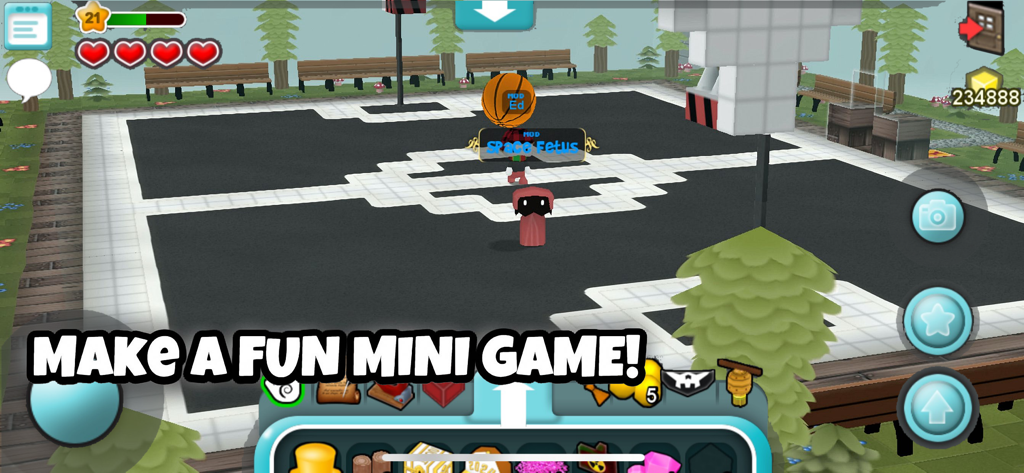 Cubic Castles - Sandbox MMO - Avatares jugando en un minijuego de cancha de baloncesto personalizado en Cubic Castles