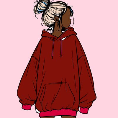 realistic girl with a oversized sweatshirt on and a bun