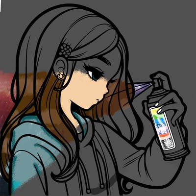 a realistic girl spray painting