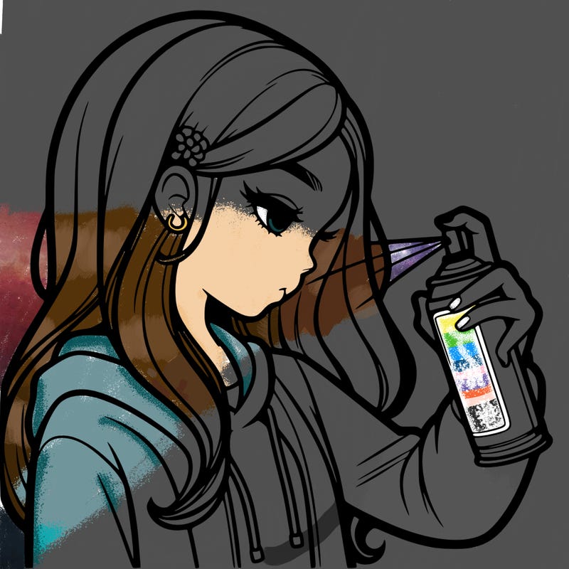 a realistic girl spray painting