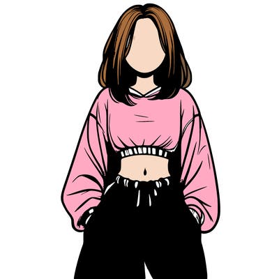 realistic girl faceless with baggy pants and a crop top