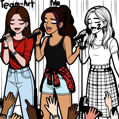 2 realistic teenage girls singing on stage