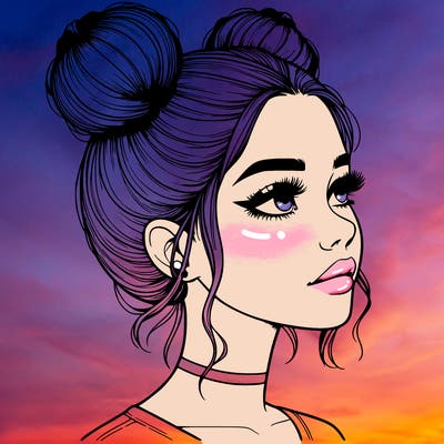 realistic girl with buns on the top of her head