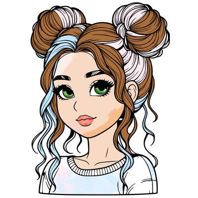 realistic girl with two buns in her hair