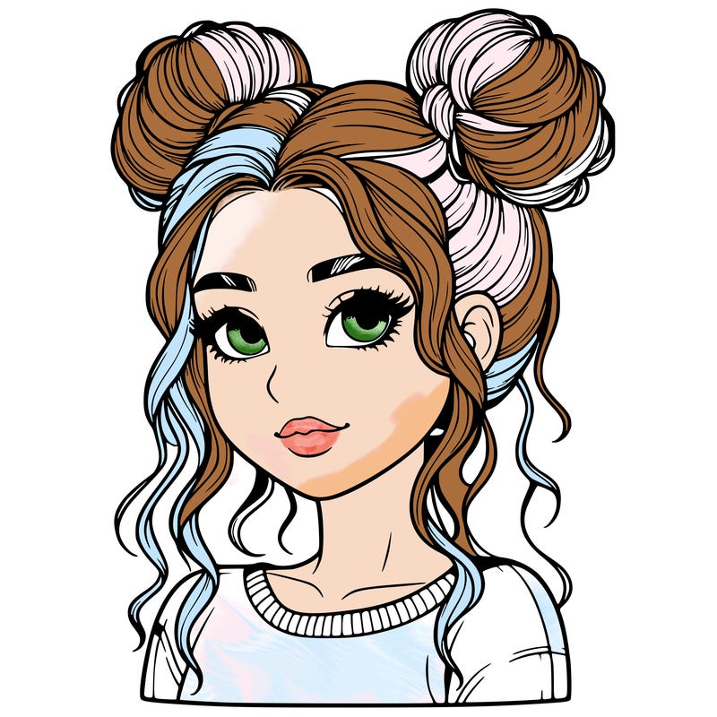 realistic girl with two buns in her hair