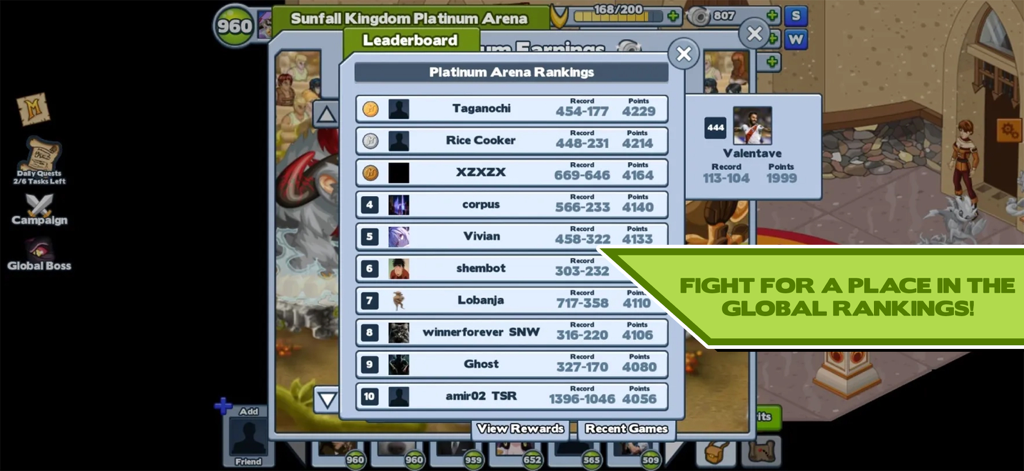 Miscrits - Leaderboard showing the Platinum Arena rankings in the Miscrits game.