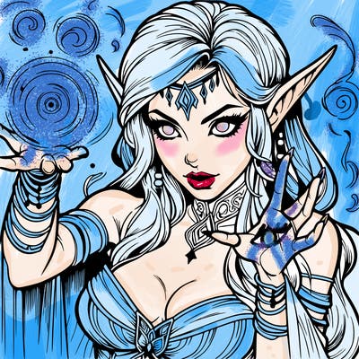realistic scary beautiful elf sorceress casting spell