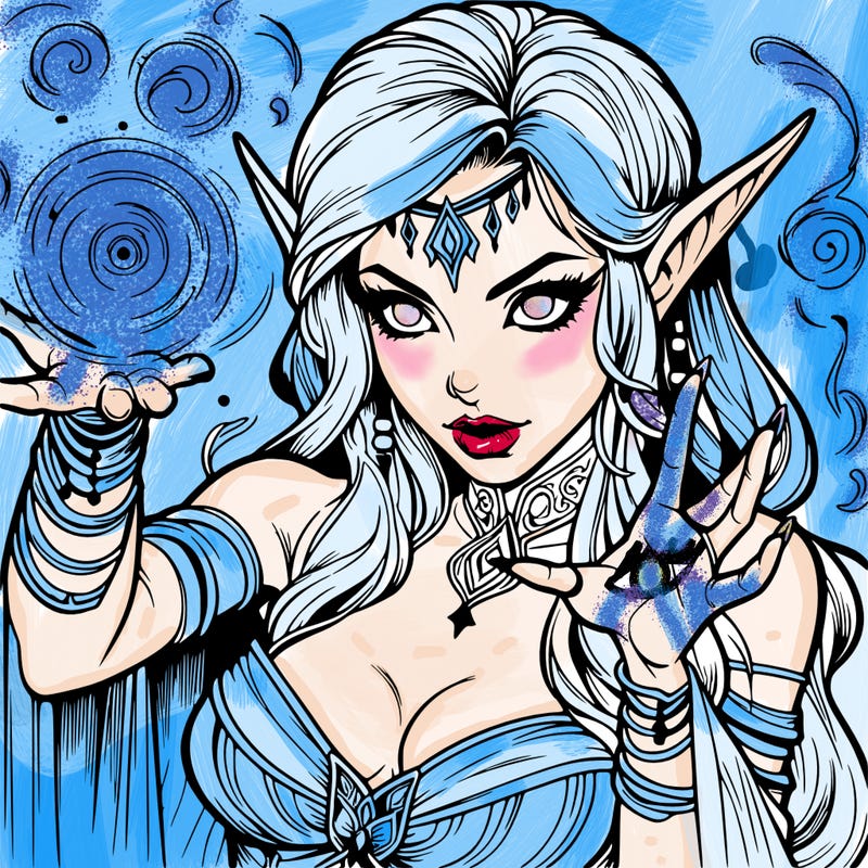 realistic scary beautiful elf sorceress casting spell