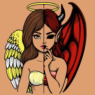 realistic angel half demon