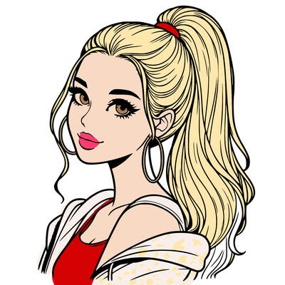 realistic girl with a high ponytail