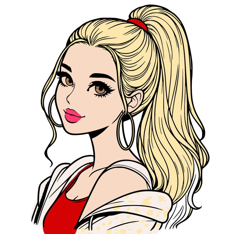 realistic girl with a high ponytail