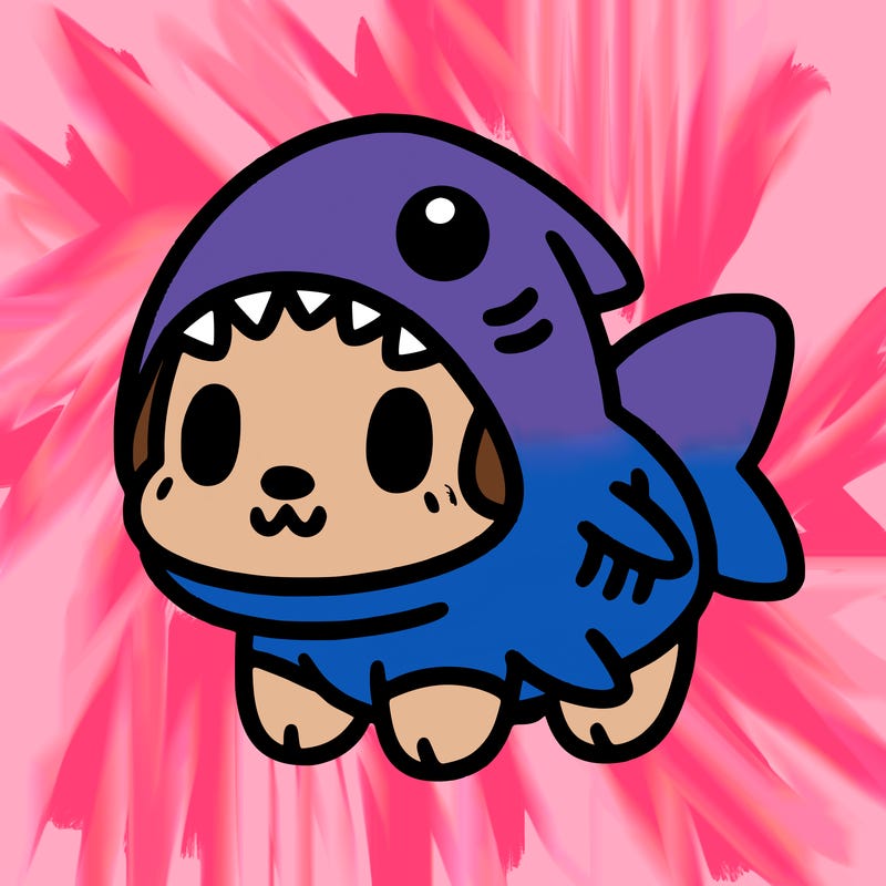 cute dog wearing a shark costume