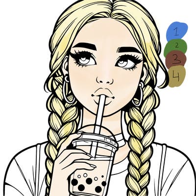 realistic girl with braided hair drinking boba