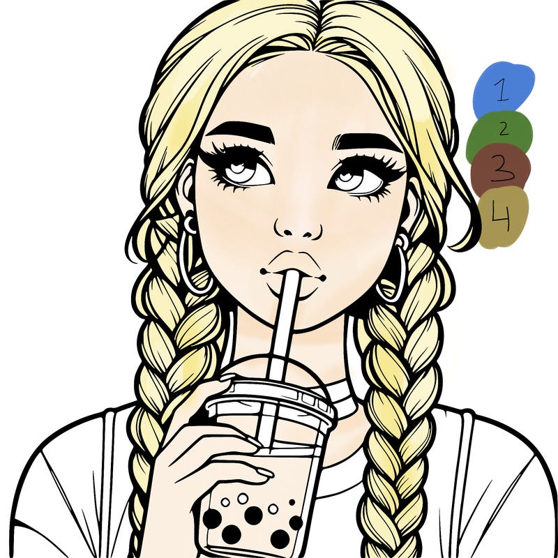 realistic girl with braided hair drinking boba