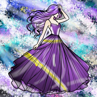 realistic woman with dress flowing in the wind