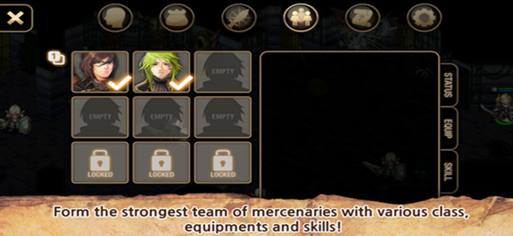 Inotia 4 PLUS - Mercenary party management screen in Inotia 4 PLUS for team customization