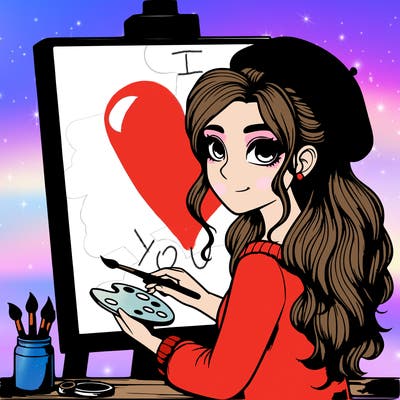 realistic girl artist painting a blank canvas