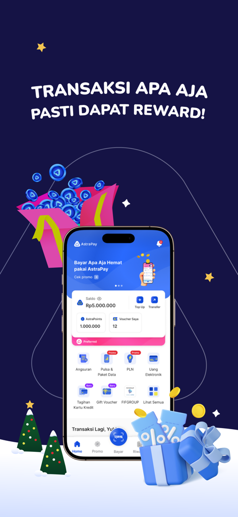 ASTRAPAY - AstraPay mobile application dashboard showing balance and reward points.