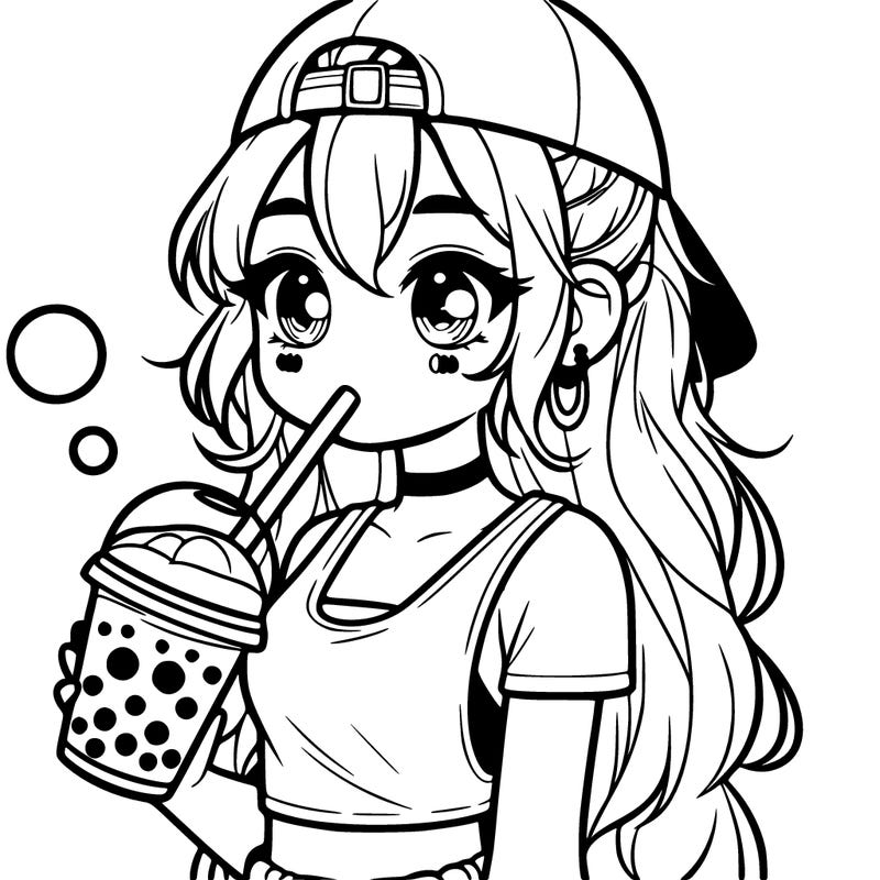 tom boy girl having a drink of boba